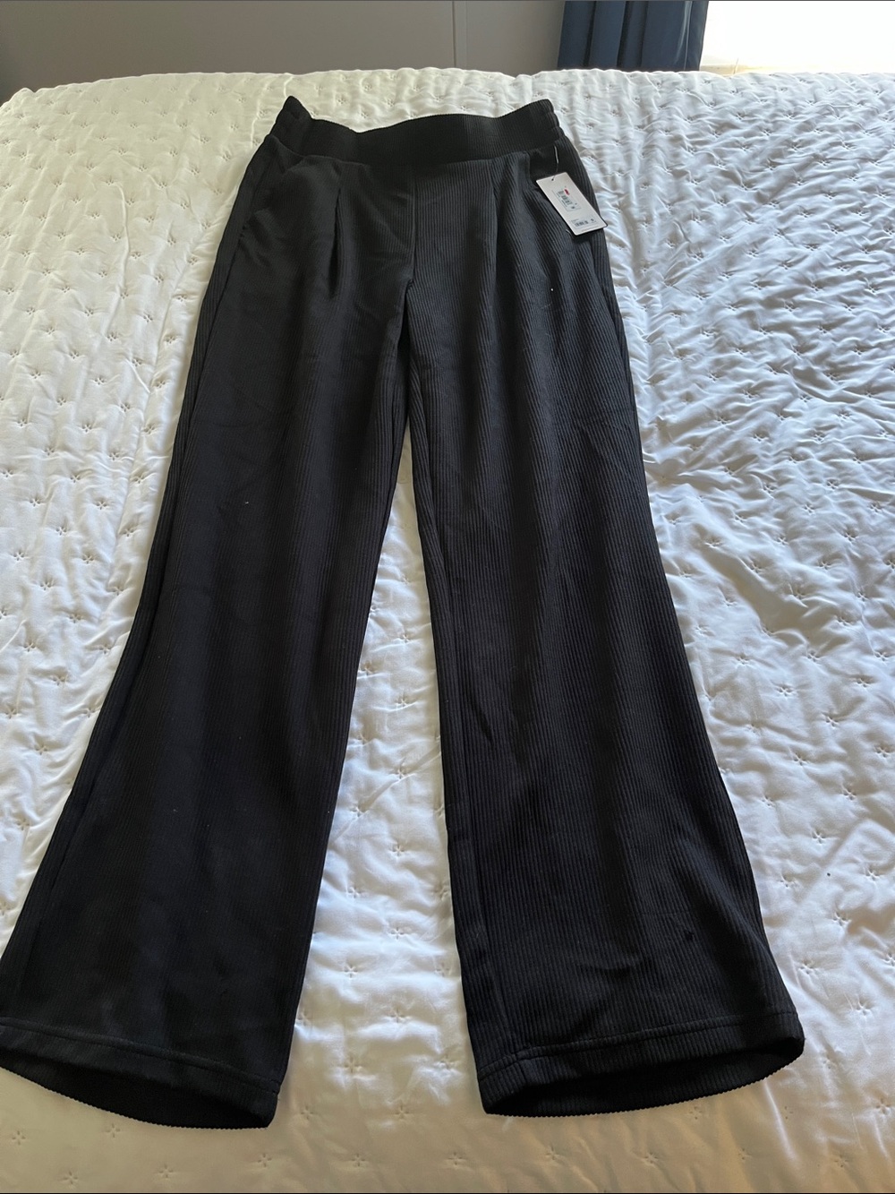 Yogalicious Black Ribbed Wide-Leg Pants